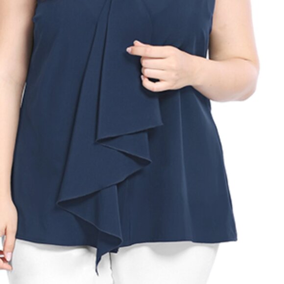 agnes orinda Tops - ❤️SPRING/SUMMER Navy Sleeveless Blouse w/RUFFLE FRONT DETAIL  3X PLUS      #C